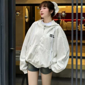 Alternative view of Hoodie Nỉ Boxy Xám Tiêu