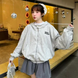 Hoodie Nỉ Boxy Xám Tiêu