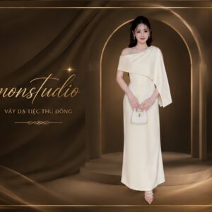 Đầm lệch vai tối giản sang trọng