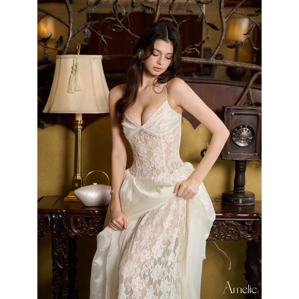 Đầm hai dây ren phối tơ óng - Ảnh 3